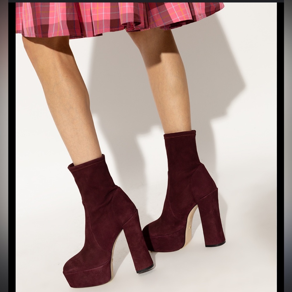 STUART WEITZMAN Sky high Suede Leather Cabernet Platform Boots BRAND NEW Size 9